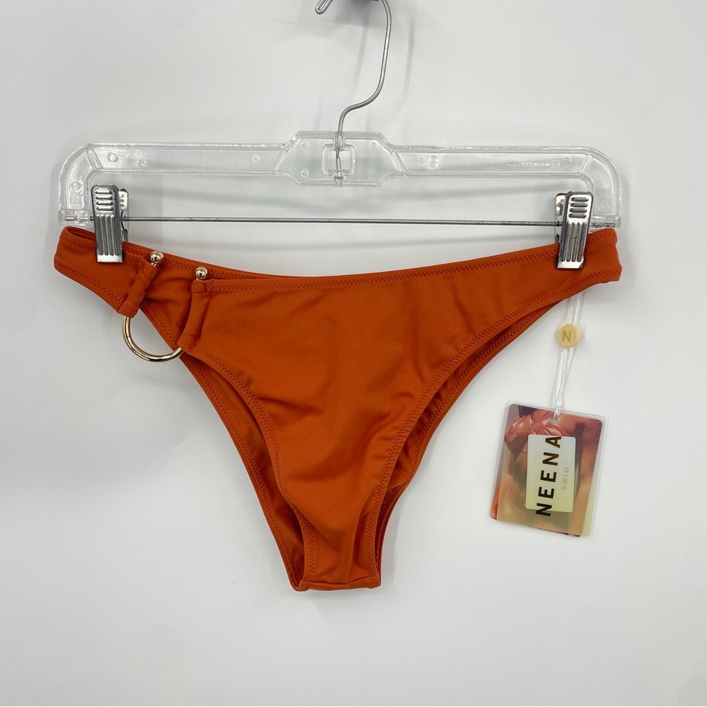 NWT neena swim sunset orange‎ bikini bottoms sz S NS0304 batch A gold hardware